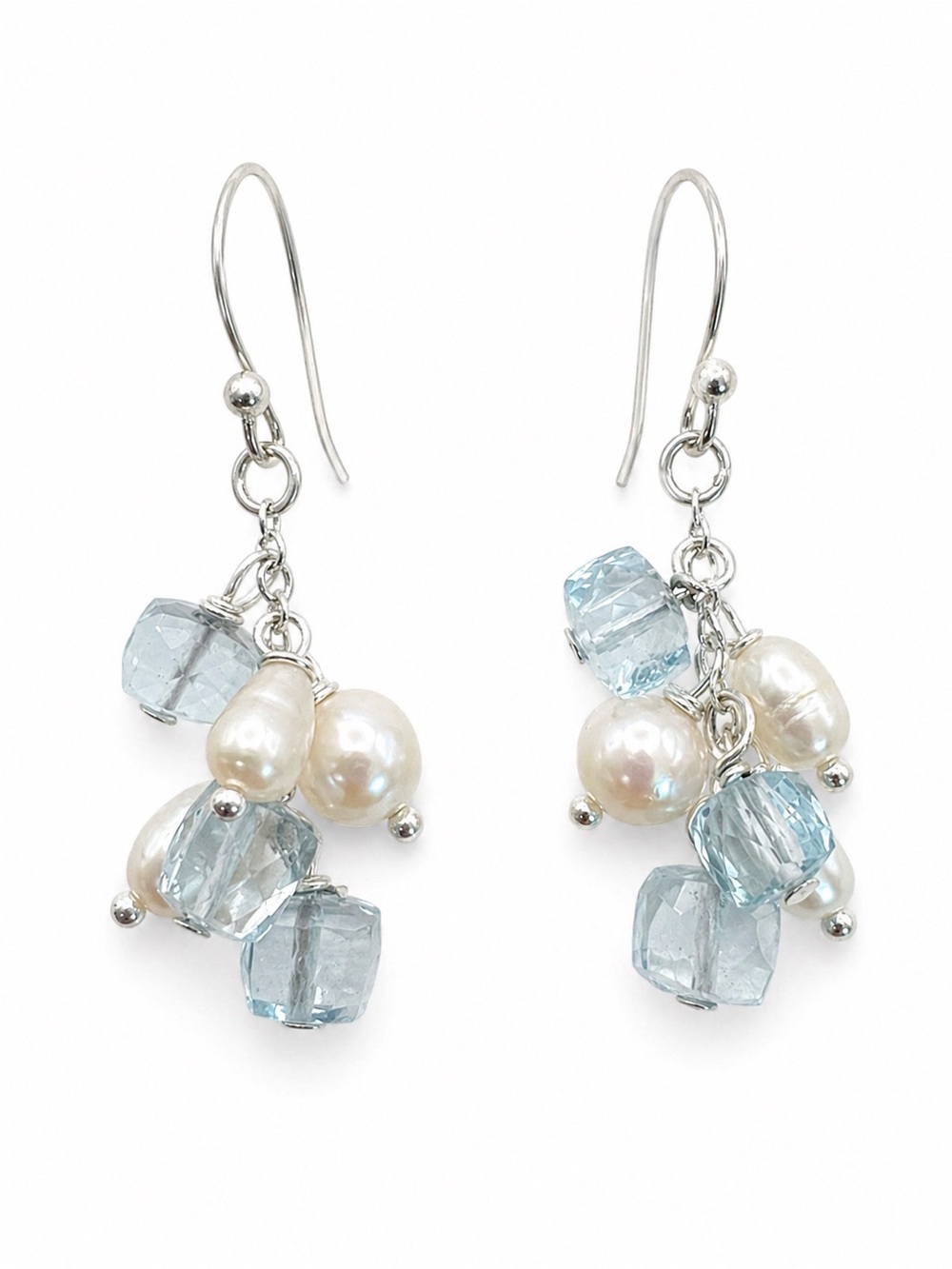 HK072 Freshwater Pearl and Blue Topaz Earrings